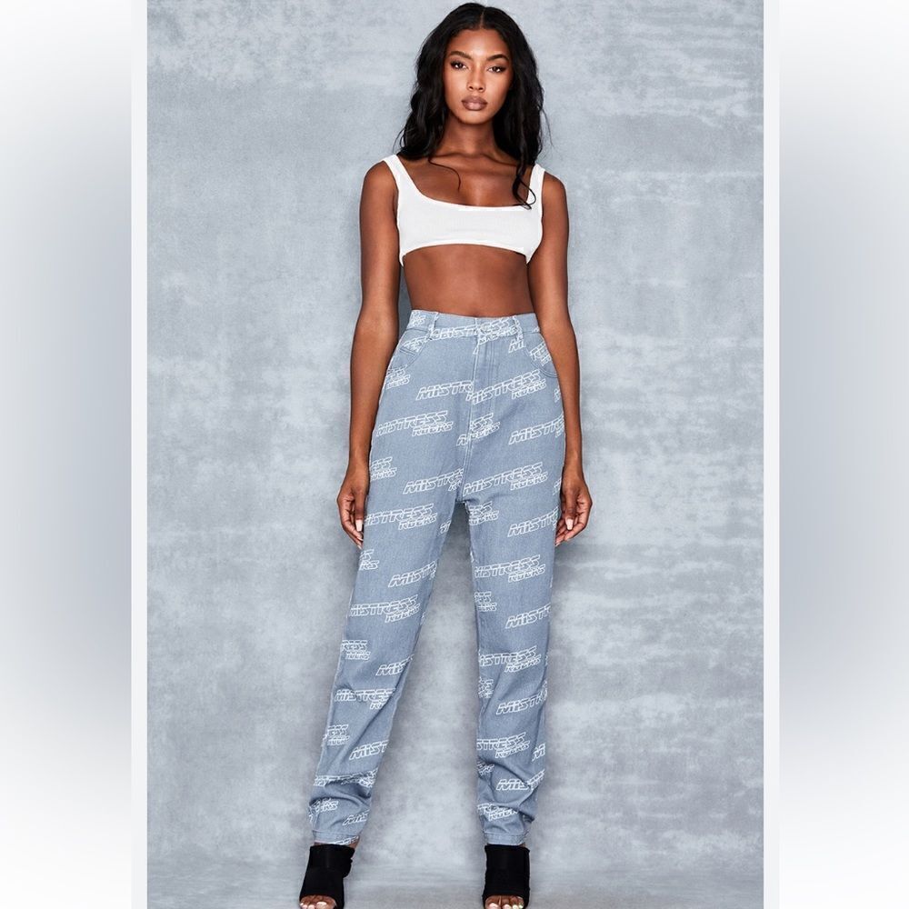 Mistress Rocks Undefeated Washed Denim Logo Jeans Size Small